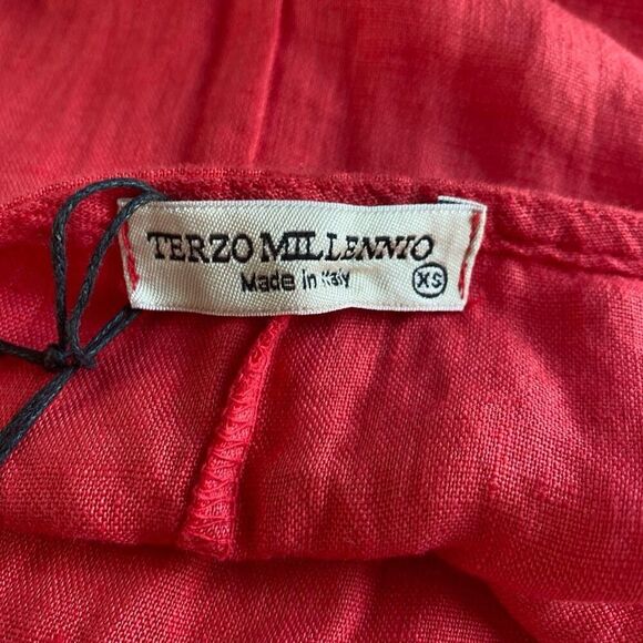 Terzo Millennio Italy Linen Drop Ruffle Women's Red Midi Long Dress Size XS - Picture 8 of 10